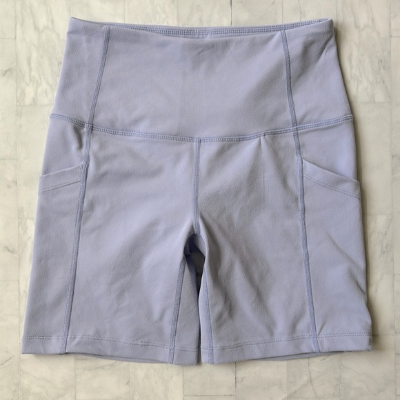 Zella Pants - Zella Live In High Waist Pocket Bike Shorts in Blue Thistle